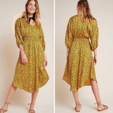 Anthropologie Marigold Floral Yellow Midi Dress Size XS