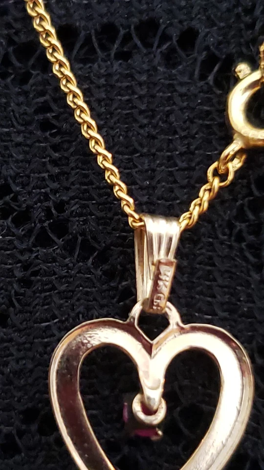 Vintage Now Gold Filled Red Ruby Heart Necklace 18" Inches - Image 3 of 4