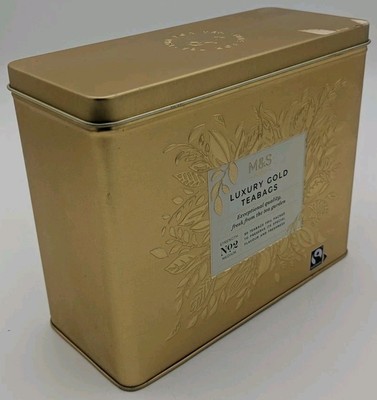 Marks and Spencer Luxus Gold Teebeutel in Dose Goldfarben Sammlerstück UK Ablaufdatum   