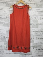Ann Klein 100% Linen Sleeveless A Line Embellished Dress Womens 8 Orange