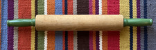 Vintage Wooden Rolling Pin w/ Green Handles Rustic Farmhouse Grandma Chic 15"