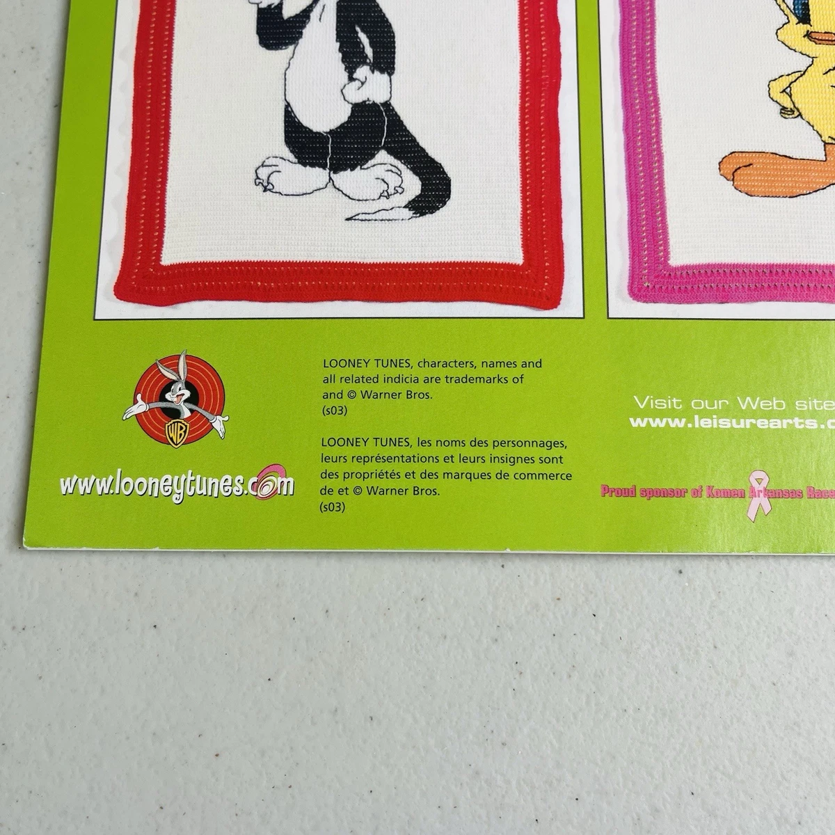 Folleto Looney Tunes Crochet Afghans Leisure Arts 2003 Taz Tweety Bugs Bunny