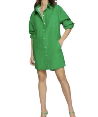 Rebecca Minkoff Greene Shirt Dress Emerald Long Sleeve Cotton Size S