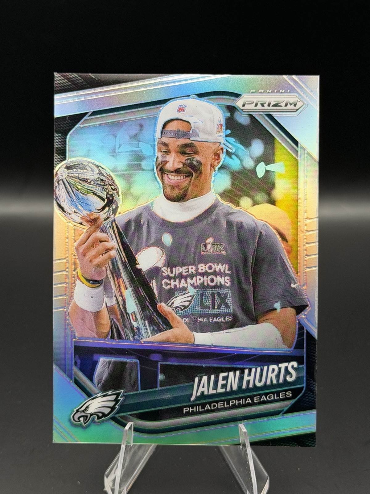 2025 Panini Prizm Jalen Hurts Silver Prizm Eagles Super Bowl Trophy #228