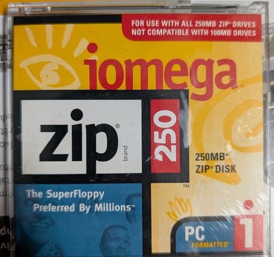 UNOPENED Iomega Zip 250 Disk Super Floppy PC Formatted Computer Storage Share 