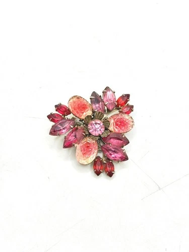 Vintage Pink Rhinestone Ombre Brooch Lapel Pin Costume Jewelry Statement Gift