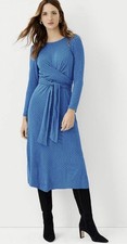 NWT $139 Ann Taylor Chain Print Tie Waist Midi Dress French Blue Sz 6
