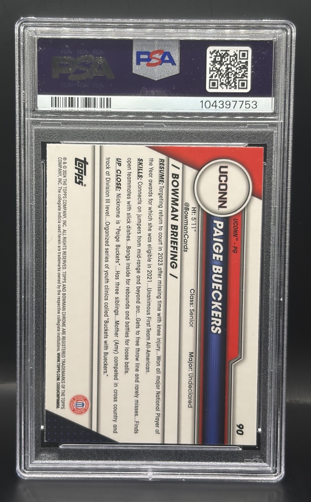 2023 Bowman U Chrome Paige Bueckers Rookie Pink Refractor #90 PSA 9 view 2