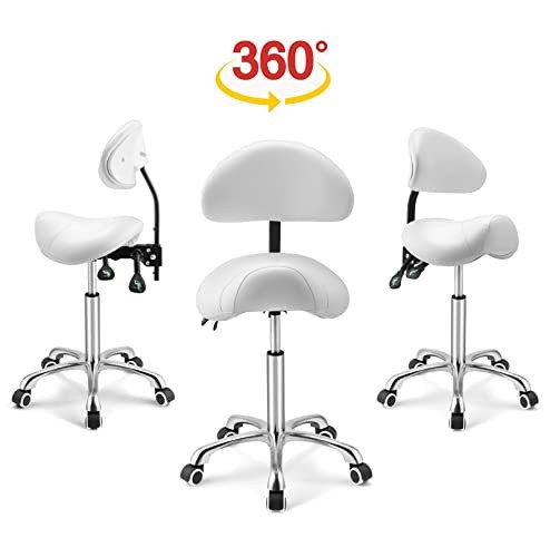 Saddle Stool Rolling Swivel Height Adjustable with White With Back - Picture 4 of 7