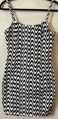 Women s Casual Spaghetti Mini Dress H & M Light Demin  Black /White Size Small