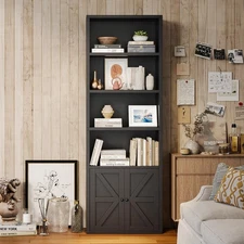 Bookshelf Bookcase with Doors, 6 Tier 71" Tall Wooden Storage Shelves Organiz...