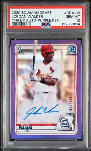 2020 BOWMAN DRAFT CHROME DRAFT PICKS PURPLE JORDAN WALKER 186/250 PSA 10 AUTO