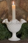Rare Find! Vintage Fenton Hobnail Milk Glass Candle Bowl #3771 with Ruffled Rim