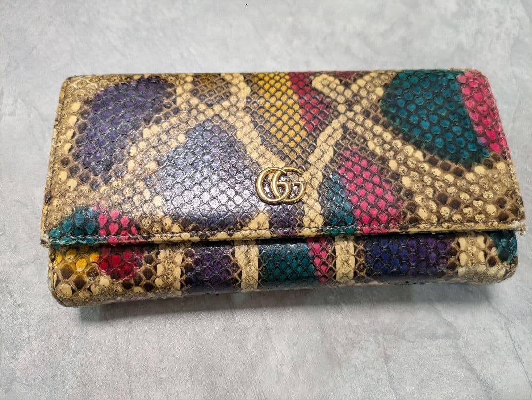 GUCCI python pattern long wallet 2way gold chain - image 2