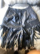 Black Vintage Leather Fringe Shorts 70s 80s western motorcycle biker high waist
