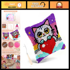 Colorful Cat Latch Hook Pillow Kit for Adults  Beginners - DIY 17x17 Home Decor