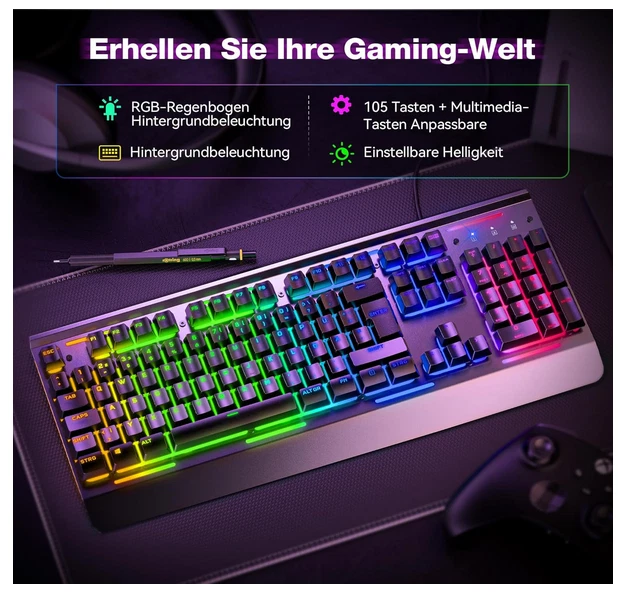 TECKNET RGB Gaming Tastatur für PC - Bild 2 von 4