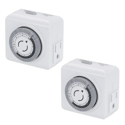 2 Pack 110-125V 3-Pin Outlet Timer For Energy Saving 24-Hour Mechanical Switch
