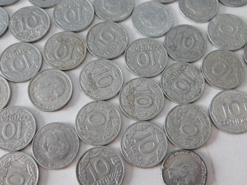 LOT pièces 10 CENTIMOS diez PESETA monnaie ESPAGNE aluminium ESPANA caudillo ALU - Photo 4/4
