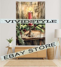 Red Candle Holly tapestry cozy rustic Christmas decor 59X82 in