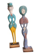 Folk Art - Pair Of Painted Wooden Figures, First Half 20th Century
