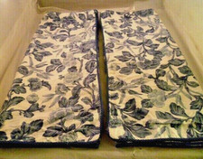 2 Ralph Lauren KING Pillow Sham Adeline Jacobean Blue White Floral Corded Trim