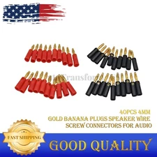 40PCS Audio Jack Speaker Wire Cable Screw Connector 4mm Gold Plated Banana Plugs