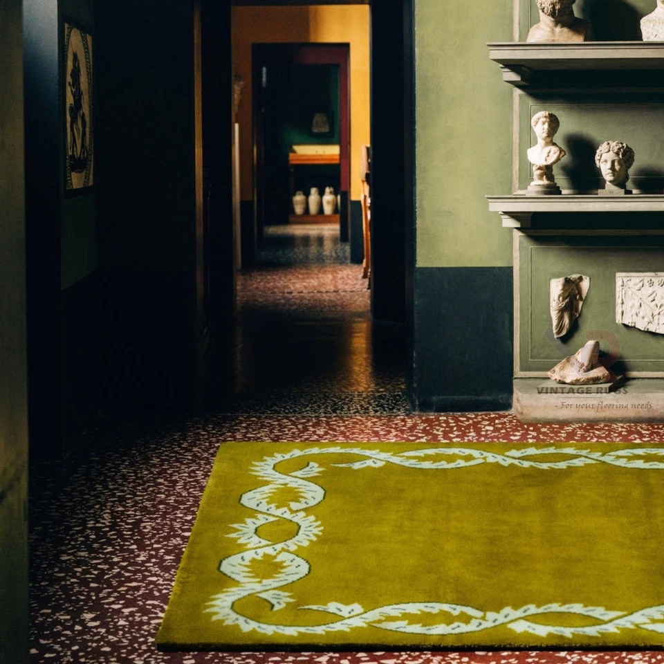 Hand-Tufted Wool Rug 5x8 ft – Climbing Vine Olive Nordic Knots Handmade Area Rug - Image 3 of 4