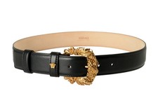 Versace Black 100 Leather Gold Buckle Decorated Belt US 32 IT 80