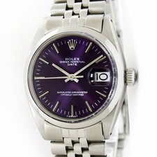 Vintage Rolex Oyster Perpetual Date Purple Dial 34mm Men Steel Watch Ref 1500 2
