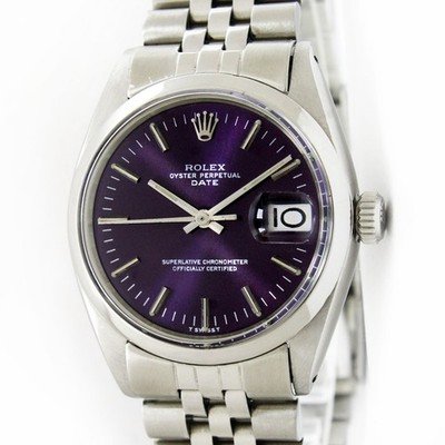 Vintage Rolex Oyster Perpetual Date Purple Dial 34mm Men Steel
