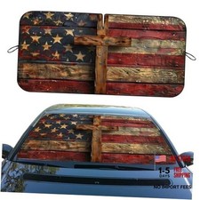 Car Windshield Sun Shade, 59" L x 31.5" W, 59"L x 31.5"W Vintage American Flag