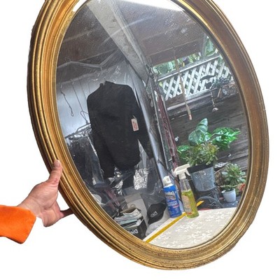 Vintage Oval Wood Accent Mirror Gold   Frame Wall Mounted 31x25in