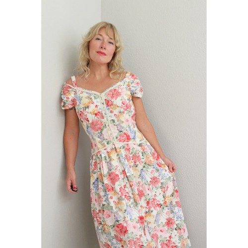1980's Vintage Lanz Garden Party Floral Princess Dress ~ Women's SM MD 6 8 10 - Picture 7 of 9