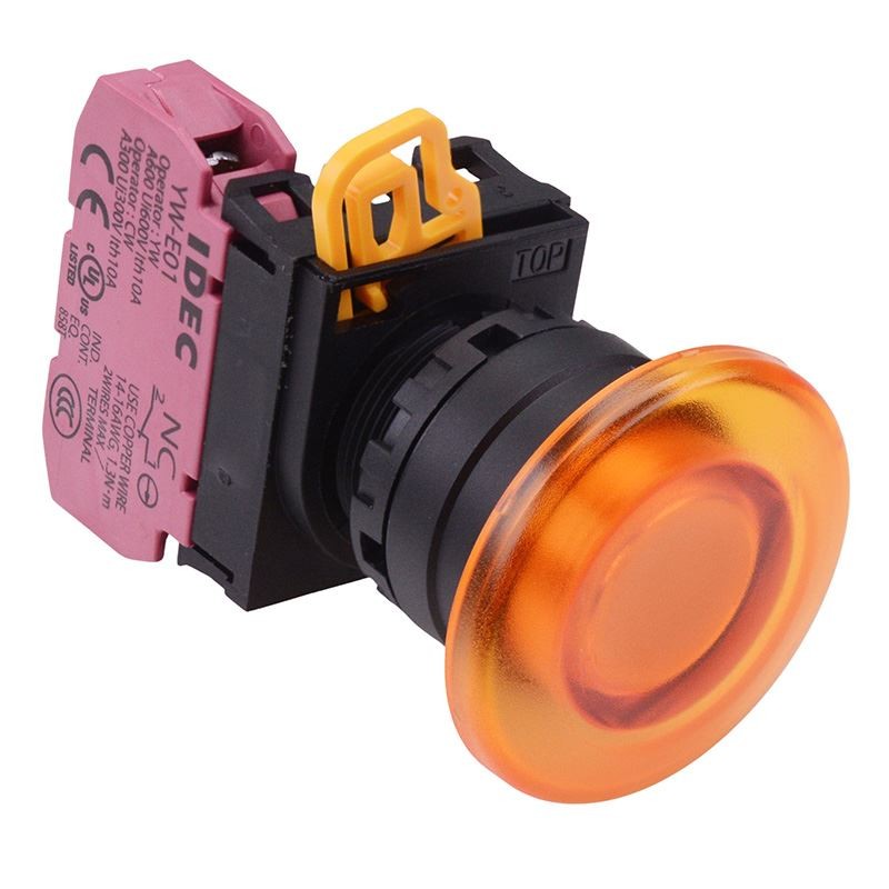 IDEC Amber 22mm Mushroom Momentary Push Button Switch NC IP65 YW1L-M4E01Q0A