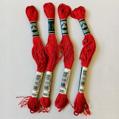 Lot of 4 DMC Red Rayon Satin Embroidery Floss Skeins