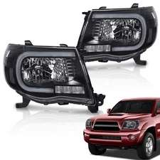 Fit For 2005-2011 Toyota Tacoma Black LED Tube DRL Headlights Headlamps Pair
