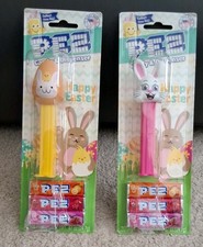 Easter Bunny Face & Chick w/Yellow Stem & Floppy Ear Bunny w/Pink Stem Pez Disp