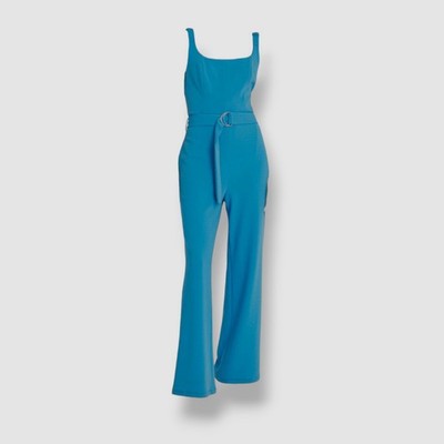 Donna Morgan Women's Blue Square-Neck Belted Jumpsuit Size 6