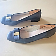 FERRAGAMO VARA BLACK Leather Ballet Gross Grain Bow Classic Shoe 7.5 Pre-owned