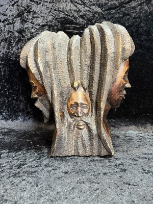 4 Faced Rasta Wooden Bust Jamaican Rastafarian Hand Craved One Of A Kind