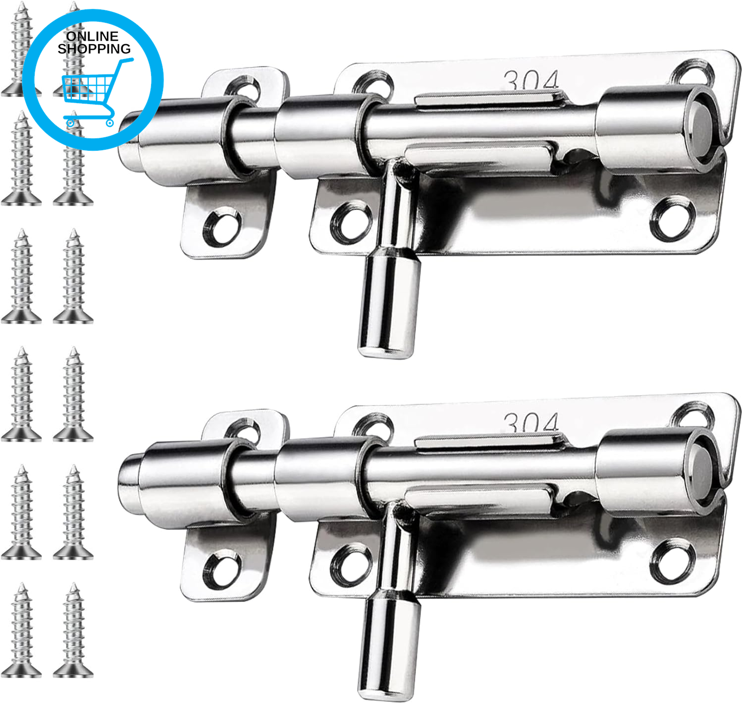Gate Bolt, 2 Pack Stainless Steel Door Lock, Slide Bolts with Screws Attached, B