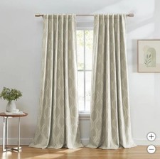 Silk Home Blackout Curtains Khaki Mitchell Geometric Jacquard 2-Panels