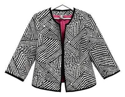 Silk Land Jacket Womens Petite XL Black White Geometric Zebra