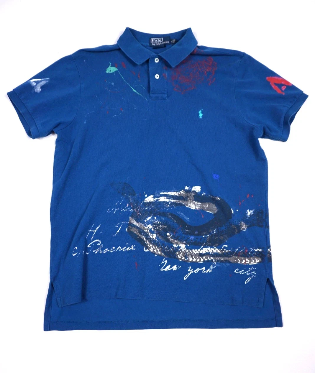 Vintage Polo Ralph Lauren Polo Shirt Large Mens New York City NYC 90s Paint Blue