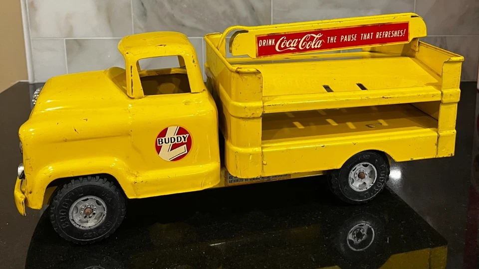Camión de reparto Buddy L GMC 550 Coca Cola vintage de acero prensado Moline de 15" Foto 2 de 4