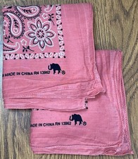 Vintage RN13962 Trunk Up Coral Pink Bandanas 20x22 Lot Of 2 - One With Stains