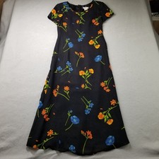 Talbots Maxi Dress Womens Size 4 Black Flowers Floral Allover Made USA