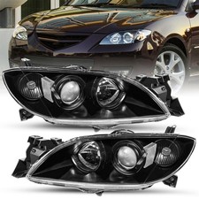 For 2004-2009 Mazda 3 Sedan Black Projector Headlights Clear Corner Lamps Lhrh