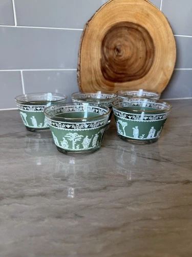 Lot (5) Vtg Jeanette Glass Wedgewood Grecian Green Hellenic Bowls